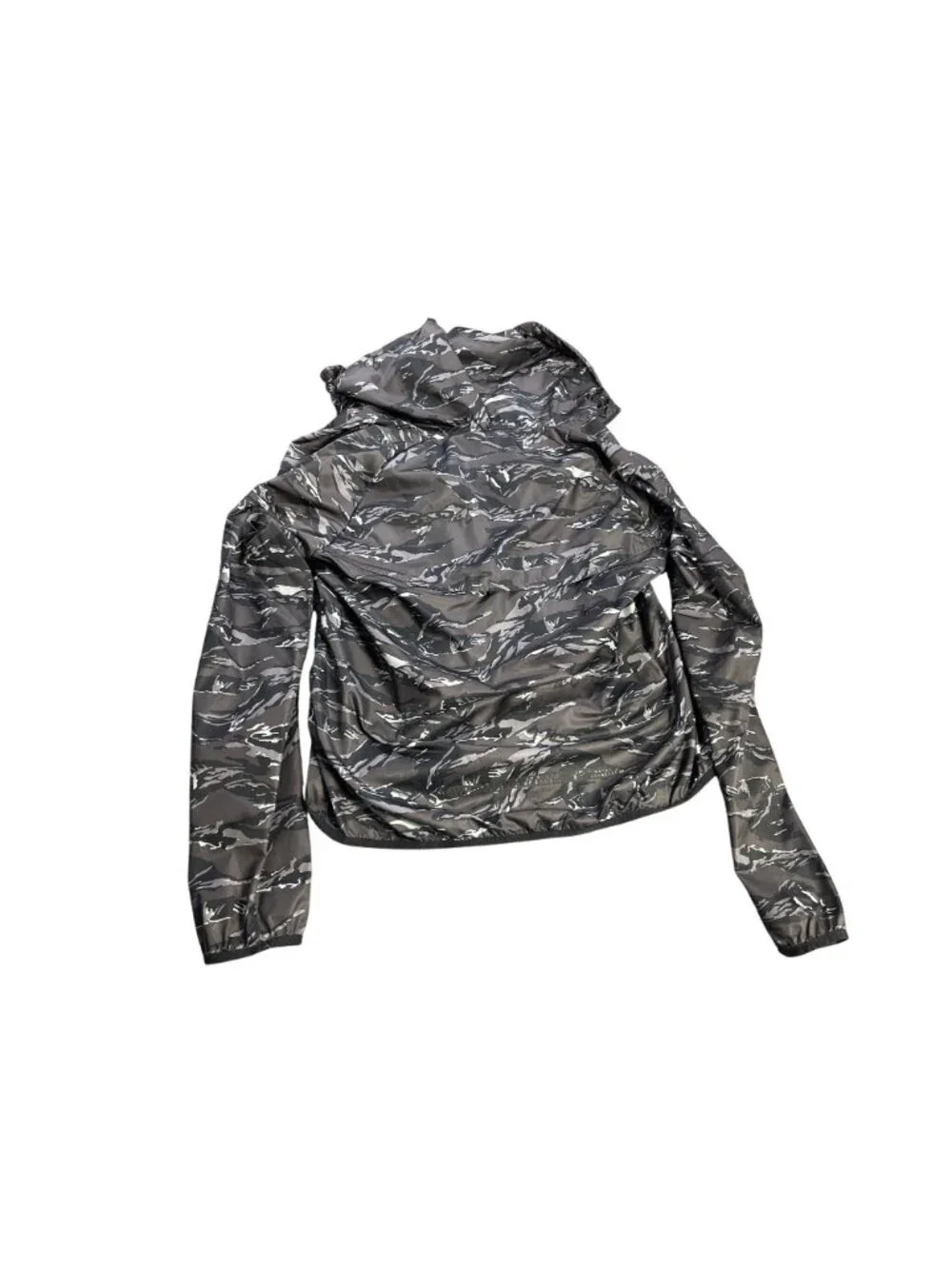 Nike Mens Camo Hooded Windbreaker Jacket L Black & Gray Polyester Small rip